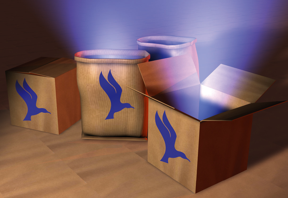 Holliday pigment sacks and cartons carrying the bird mark